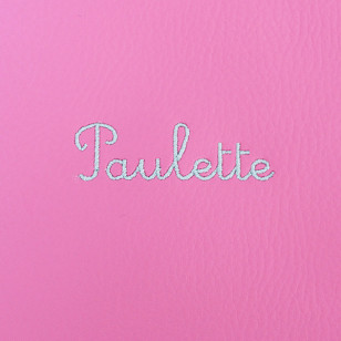 Petit cartable skai rose brodé « Paulette »