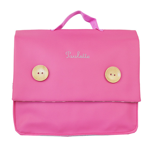 Petit cartable skai rose brodé « Paulette »