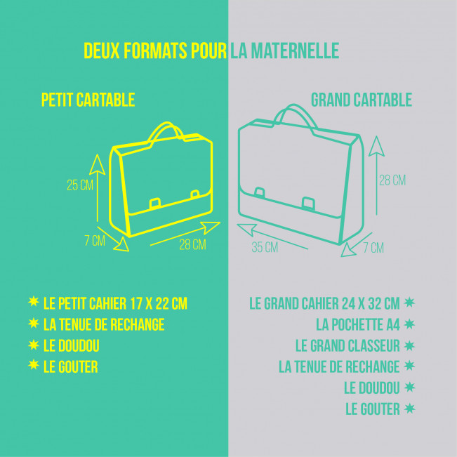 Grand cartable maternelle, pour le grand cahier, turquoise & marine