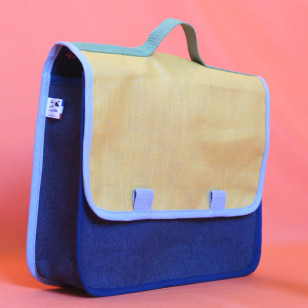 Petit cartable jaune & jean, Biais bleu
