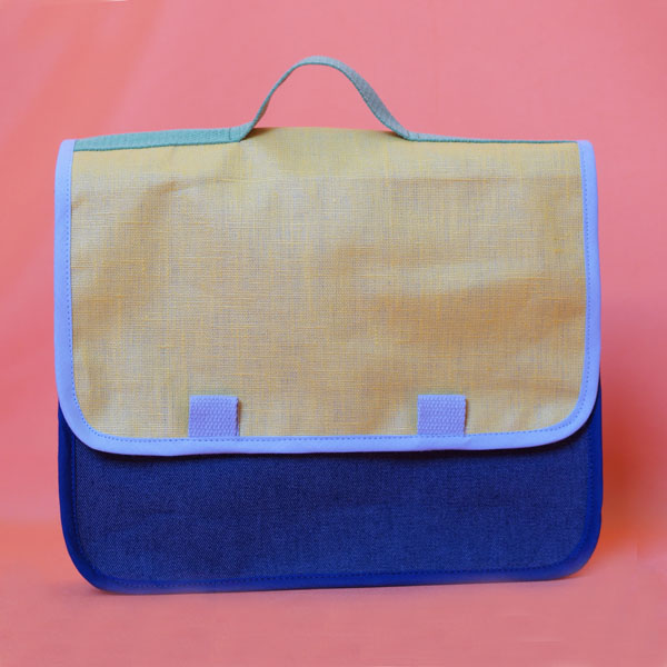 Petit cartable jaune & jean, Biais bleu
