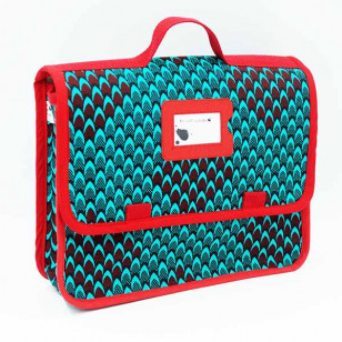 Cartable WAX écailles rouge & turquoise