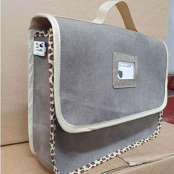Petit cartable responsable, prototype marron glacé & léopard!