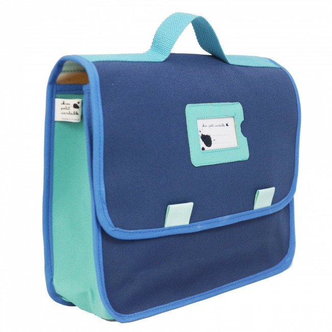 Cartable bleu pour la maternelle, doublure dino ! Ambiance méditérrannée