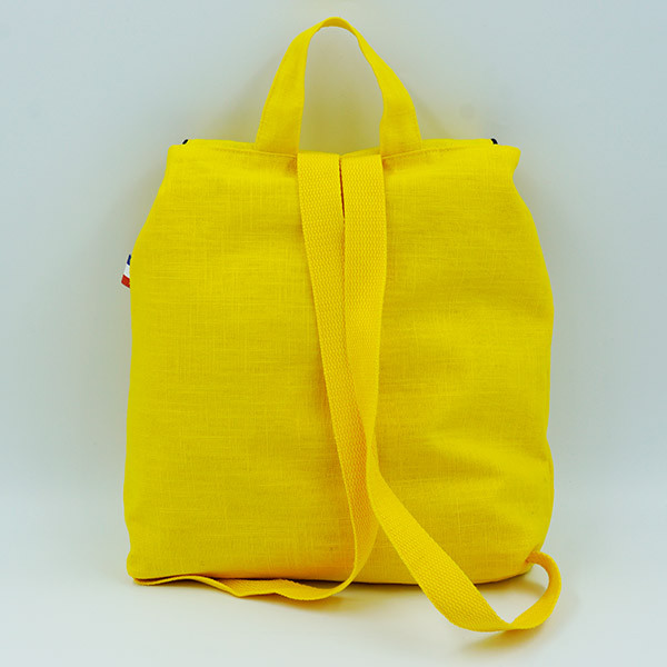 Sac à dos enfant, lin jaune citron acide, bord argent