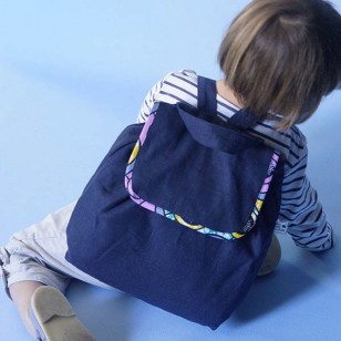 Sac à dos enfant, lin rose poudré, bord doré - Mon petit cartable