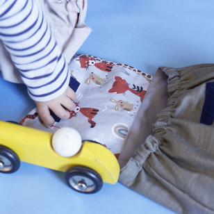 Sac à dos enfant, lin kaki clair, biais léopard