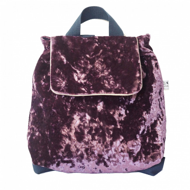 Sac à dos enfant, velour violet et bord doré