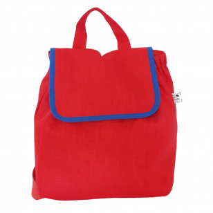 Sac à dos enfant, lin rouge, biais bleu