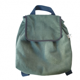Sac à dos enfant, velours vert d'eau, liberty étoiles, biais anthracite
