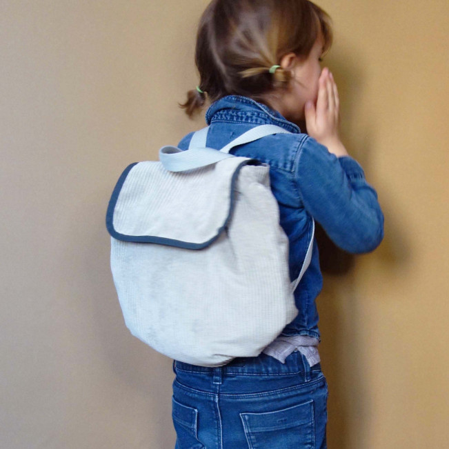 Sac à dos enfant, velours gris, liberty zoo, biais anthracite