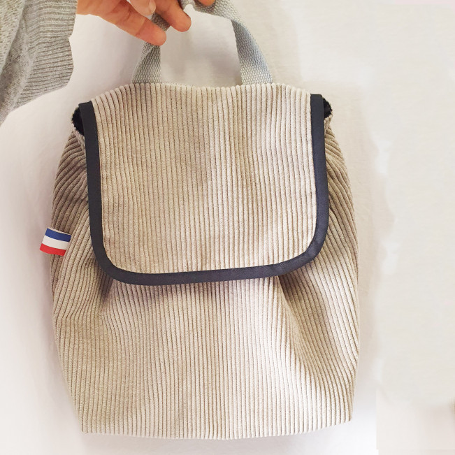 Sac à dos enfant, velours gris, liberty zoo, biais anthracite
