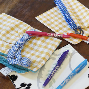 Housse serviette/petit sac gouter, vichy jaune