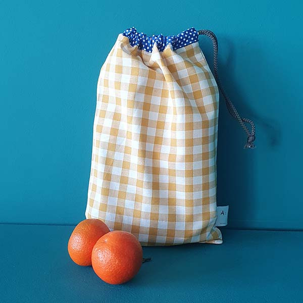 Housse serviette/petit sac gouter, vichy jaune