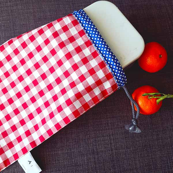 Housse serviette/petit sac gouter, vichy rouge